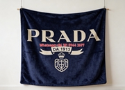 Prada Navy Blue Emblem Logo Printed Flannel Throw Blanket IMG_2758